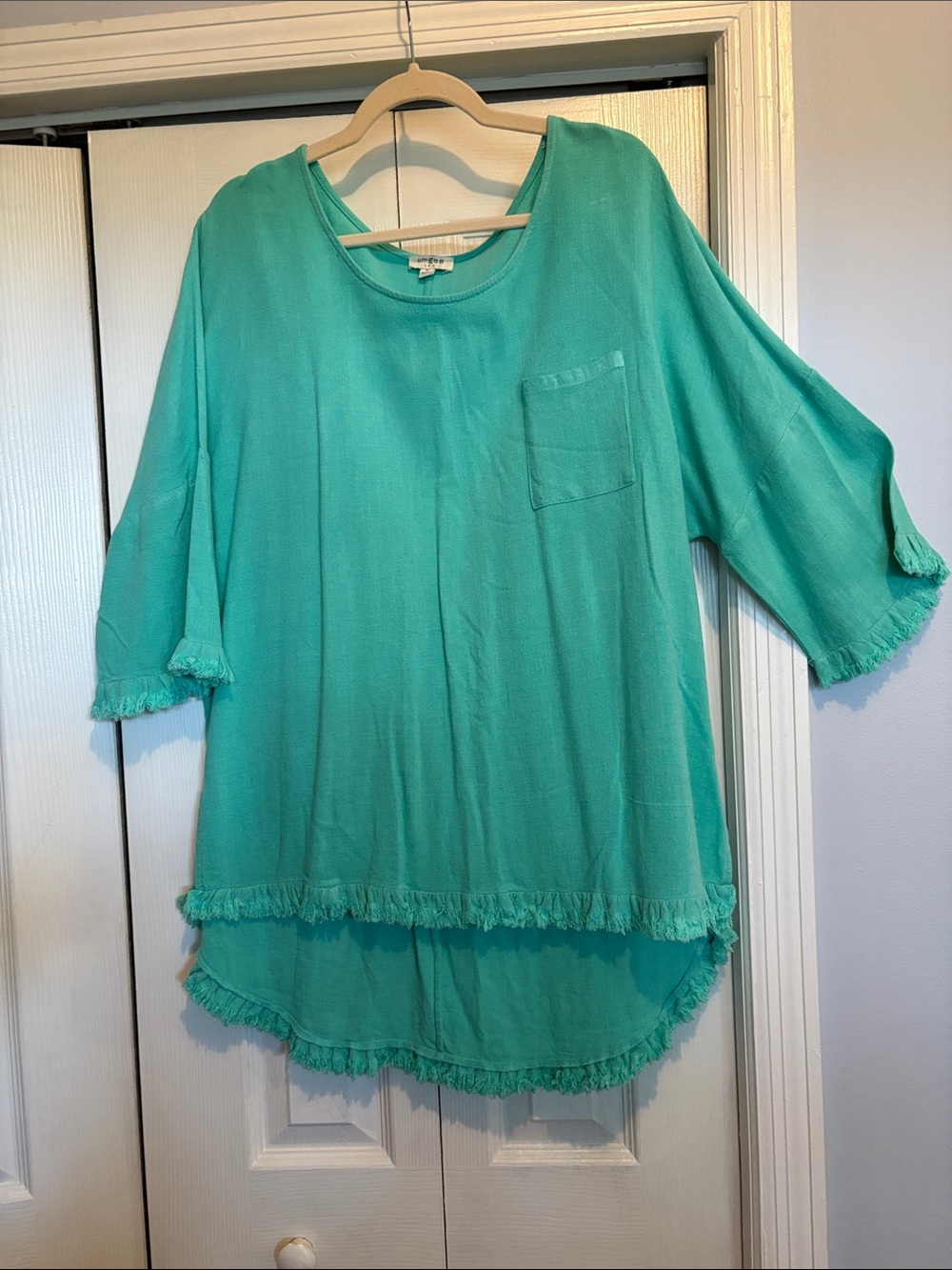 Women's Teal Fringe Trim Tunic Top